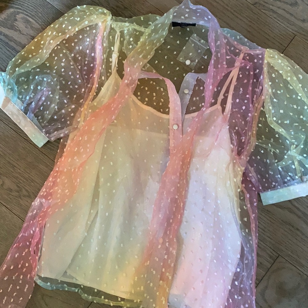 Tie Dry, ruffle sleeve sheet top with under lining